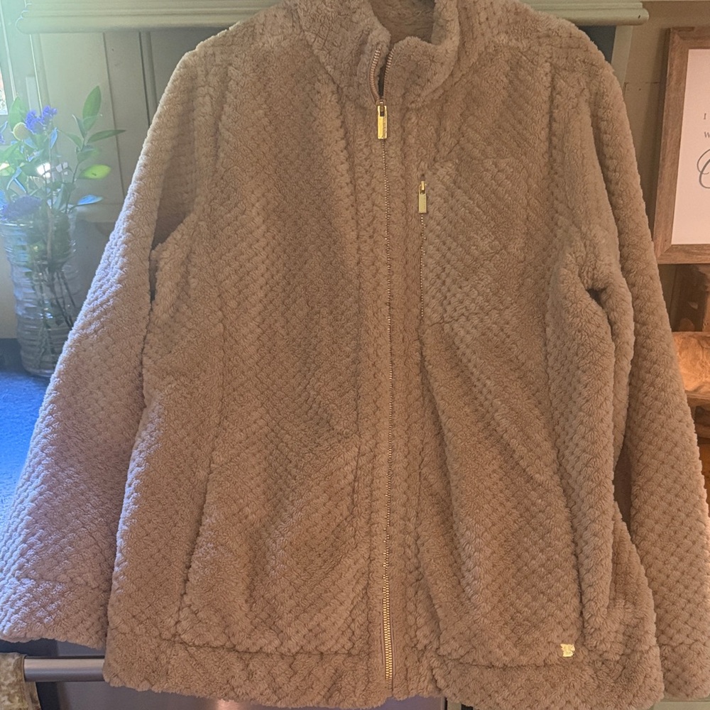 Anne Klein Tan Teddy Zip-Front Jacket